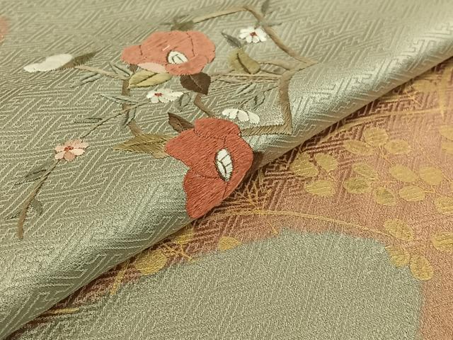 平和屋着物▽訪問着 単衣 絞り 刺繍 地紙花文 金彩 正絹 逸品 AABG7750jh