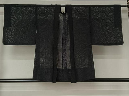 平和屋着物▽羽織 スリーシーズン 春夏秋 塵除け 花唐草文 黒地 正絹 逸品 AABG7752jh