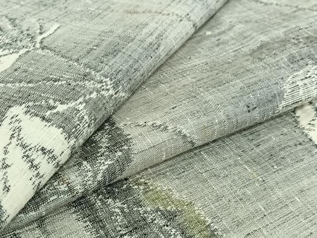 平和屋着物▽上質な紬 単衣 枝葉文 正絹 逸品 AABG7758jh