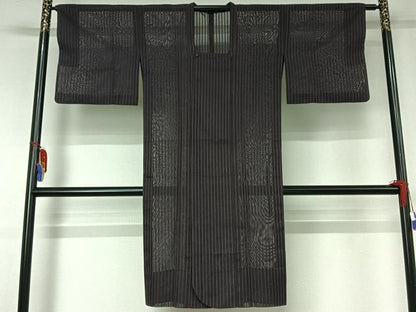 平和屋着物▽道中着 スリーシーズン 春夏秋 塵除け 縞 ロング丈 正絹 逸品 AABG7760jh