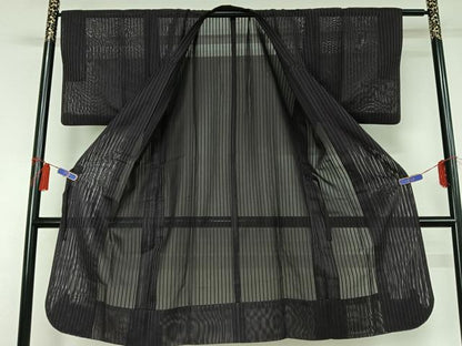 平和屋着物▽道中着 スリーシーズン 春夏秋 塵除け 縞 ロング丈 正絹 逸品 AABG7760jh