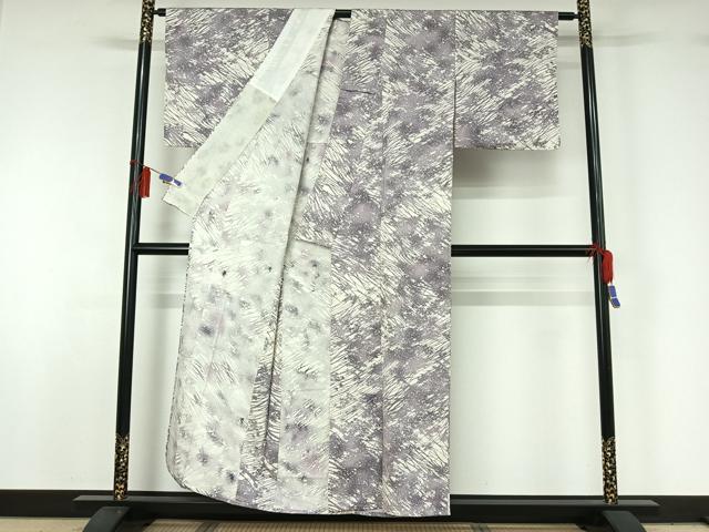 平和屋着物▽上質な小紋 単衣 型染め 草花文 正絹 逸品 AABG7764jh