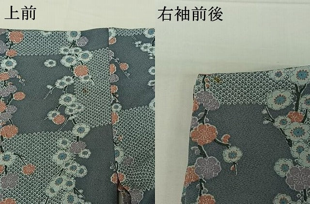 平和屋着物▽上質な小紋 単衣 枝梅文 鬼しぼ縮緬 正絹 逸品 AABG7770jh