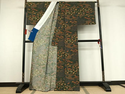 平和屋着物▽上質な小紋 単衣 更紗花鳥文 正絹 逸品 AABG7772jh