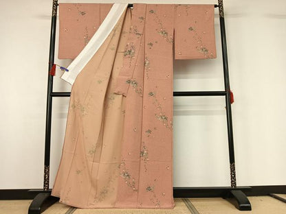 平和屋着物▽上質な小紋 単衣 扇面花文 正絹 逸品 AABG7773jh