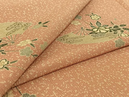 平和屋着物▽上質な小紋 単衣 扇面花文 正絹 逸品 AABG7773jh