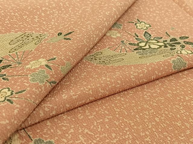 平和屋着物▽上質な小紋 単衣 扇面花文 正絹 逸品 AABG7773jh