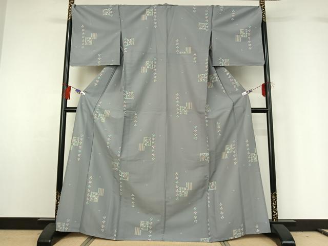 平和屋着物▽小紋 単衣 草花文 洗える着物 AABG7776jh