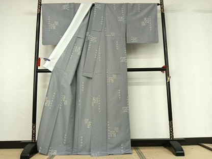 平和屋着物▽小紋 単衣 草花文 洗える着物 AABG7776jh