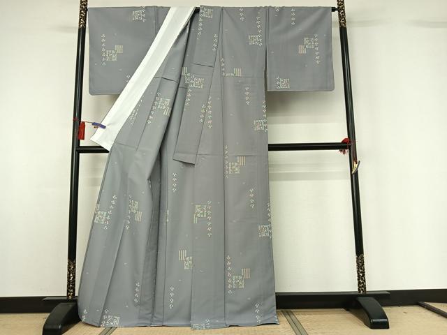 平和屋着物▽小紋 単衣 草花文 洗える着物 AABG7776jh