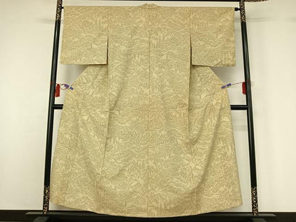 平和屋着物▽本塩沢 単衣 風景文 正絹 逸品 AABG7777jh