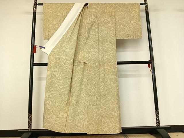 平和屋着物▽本塩沢 単衣 風景文 正絹 逸品 AABG7777jh