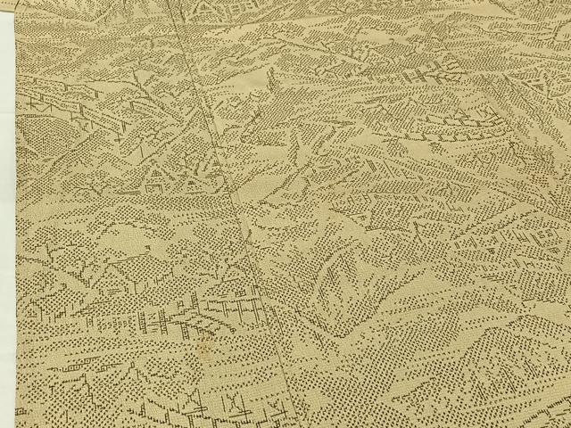平和屋着物▽本塩沢 単衣 風景文 正絹 逸品 AABG7777jh