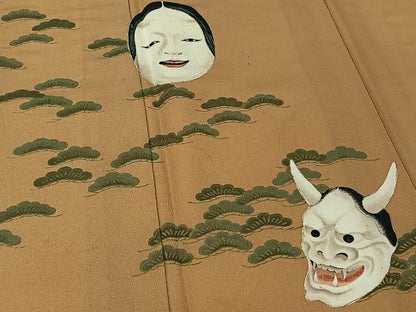 平和屋着物▽訪問着 単衣 能面 般若 金彩 正絹 逸品 AABG7778jh