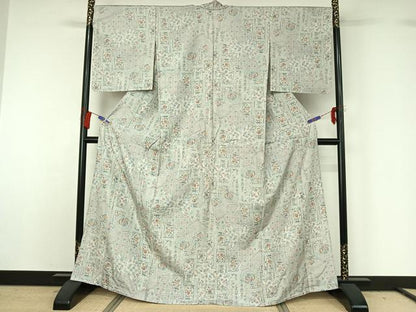 平和屋着物▽上質な紬 単衣 飛鳥文 正絹 逸品 AABG7779jh