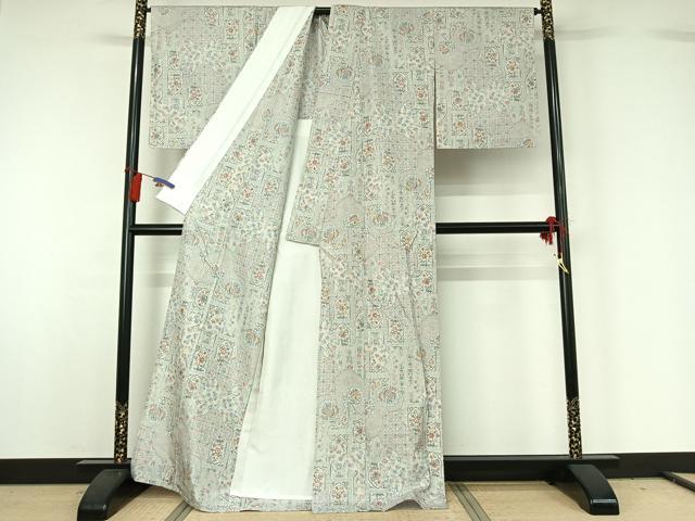 平和屋着物▽上質な紬 単衣 飛鳥文 正絹 逸品 AABG7779jh