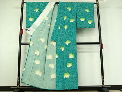 平和屋着物▽上質な小紋　単衣　花尽くし文　鬼しぼ縮緬　正絹　逸品　AABG7782jh