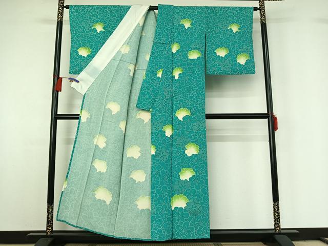 平和屋着物▽上質な小紋　単衣　花尽くし文　鬼しぼ縮緬　正絹　逸品　AABG7782jh