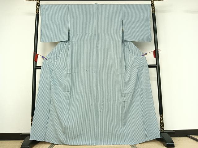 平和屋着物▽上質な小紋 単衣 縞 正絹 逸品 AABG7783jh
