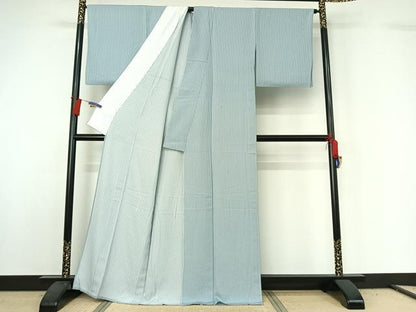 平和屋着物▽上質な小紋 単衣 縞 正絹 逸品 AABG7783jh
