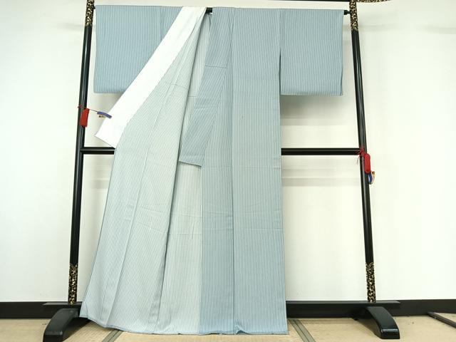 平和屋着物▽上質な小紋 単衣 縞 正絹 逸品 AABG7783jh