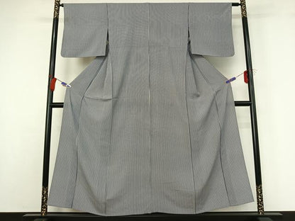 平和屋着物▽上質な小紋 単衣 縞 正絹 逸品 AABG7785jh