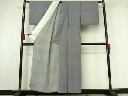 平和屋着物▽上質な小紋 単衣 縞 正絹 逸品 AABG7785jh