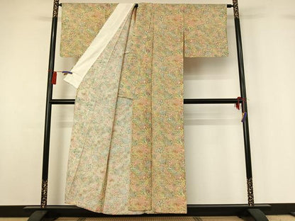 平和屋着物▽上質な小紋 単衣 花尽くし文 正絹 逸品 AABG7786jh