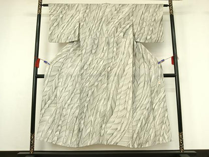 平和屋着物▽上質な小紋 単衣 作家物 流水文 鬼しぼ縮緬 正絹 逸品 AABG7788jh