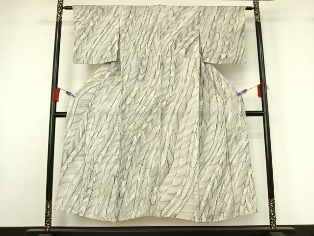 平和屋着物▽上質な小紋 単衣 作家物 流水文 鬼しぼ縮緬 正絹 逸品 AABG7788jh