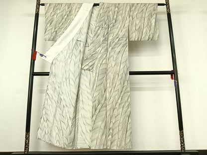 平和屋着物▽上質な小紋 単衣 作家物 流水文 鬼しぼ縮緬 正絹 逸品 AABG7788jh