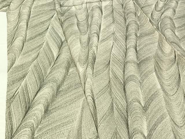 平和屋着物▽上質な小紋 単衣 作家物 流水文 鬼しぼ縮緬 正絹 逸品 AABG7788jh