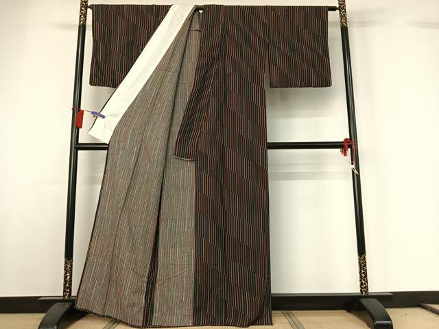 平和屋着物▽上質な小紋 単衣 縞 正絹 逸品 AABG7789jh