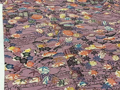 平和屋着物▽上質な小紋 単衣 型染め 風景花文 正絹 逸品 AABG7790jh