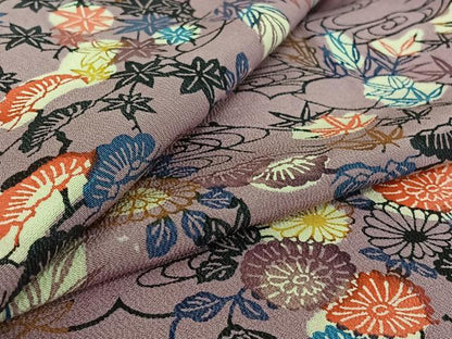 平和屋着物▽上質な小紋 単衣 型染め 風景花文 正絹 逸品 AABG7790jh