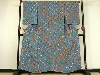 平和屋着物▽上質な小紋 単衣 幾何学文様 鬼しぼ縮緬 正絹 逸品 AABG7792jh