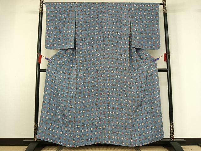 平和屋着物▽上質な小紋 単衣 幾何学文様 鬼しぼ縮緬 正絹 逸品 AABG7792jh