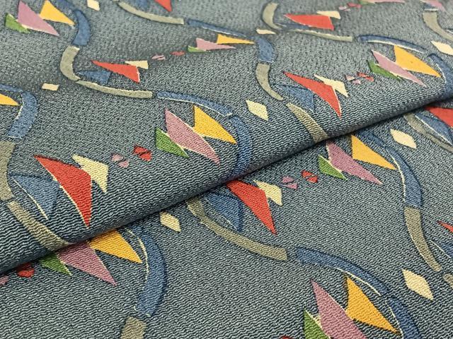 平和屋着物▽上質な小紋 単衣 幾何学文様 鬼しぼ縮緬 正絹 逸品 AABG7792jh