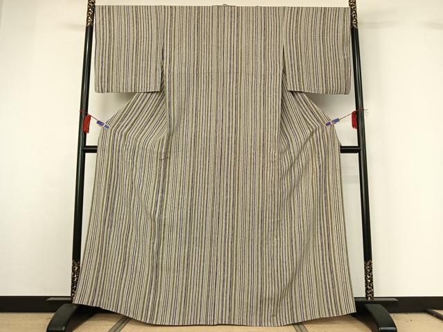 平和屋着物▽上質な小紋 単衣 縞 正絹 逸品 AABG7793jh