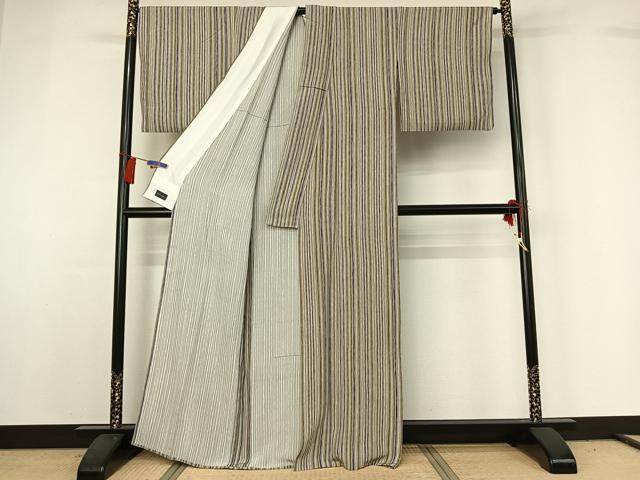 平和屋着物▽上質な小紋 単衣 縞 正絹 逸品 AABG7793jh
