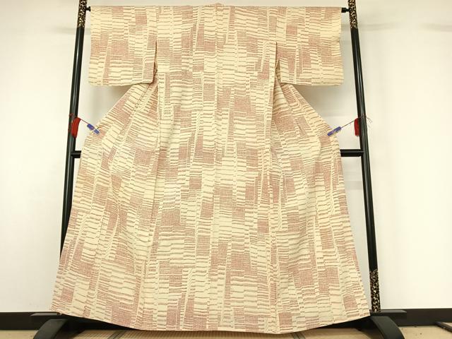 平和屋着物▽上質な小紋 単衣 横段文 正絹 逸品 AABG7794jh