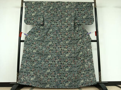 平和屋着物▽上質な小紋　単衣　型染め　宝尽くし文　正絹　逸品　AABG7795jh