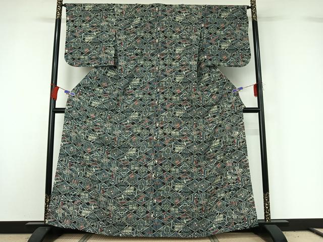 平和屋着物▽上質な小紋　単衣　型染め　宝尽くし文　正絹　逸品　AABG7795jh
