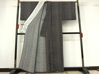 平和屋着物▽上質な小紋 単衣 幾何学文様 正絹 逸品 AABG7797jh