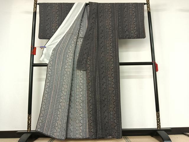 平和屋着物▽上質な小紋 単衣 幾何学文様 正絹 逸品 AABG7797jh