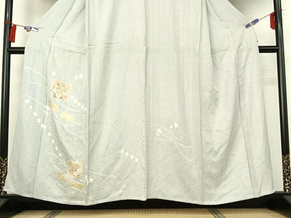 平和屋着物▽訪問着 単衣 絞り 色紙花文 金彩 正絹 逸品 AABG7798jh