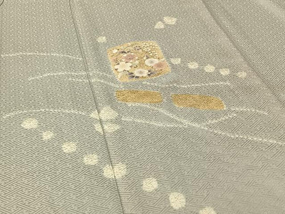 平和屋着物▽訪問着 単衣 絞り 色紙花文 金彩 正絹 逸品 AABG7798jh
