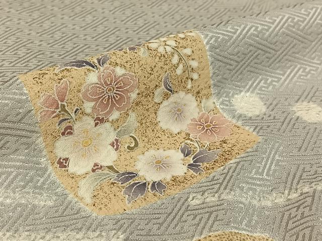 平和屋着物▽訪問着 単衣 絞り 色紙花文 金彩 正絹 逸品 AABG7798jh