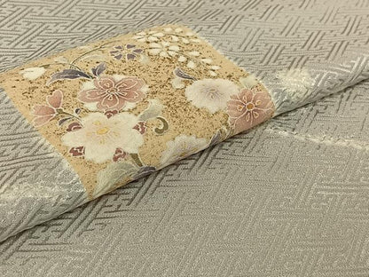平和屋着物▽訪問着 単衣 絞り 色紙花文 金彩 正絹 逸品 AABG7798jh