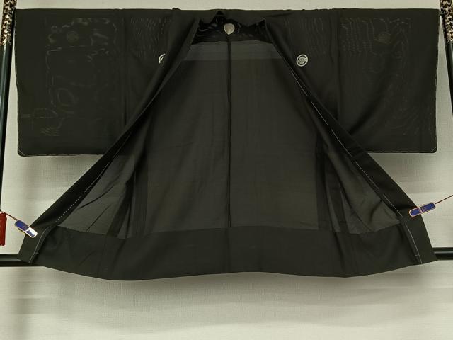 平和屋着物▽男性 羽織 黒紋付 スリーシーズン 春夏秋 暗黒色 正絹 逸品 AABG7800jh